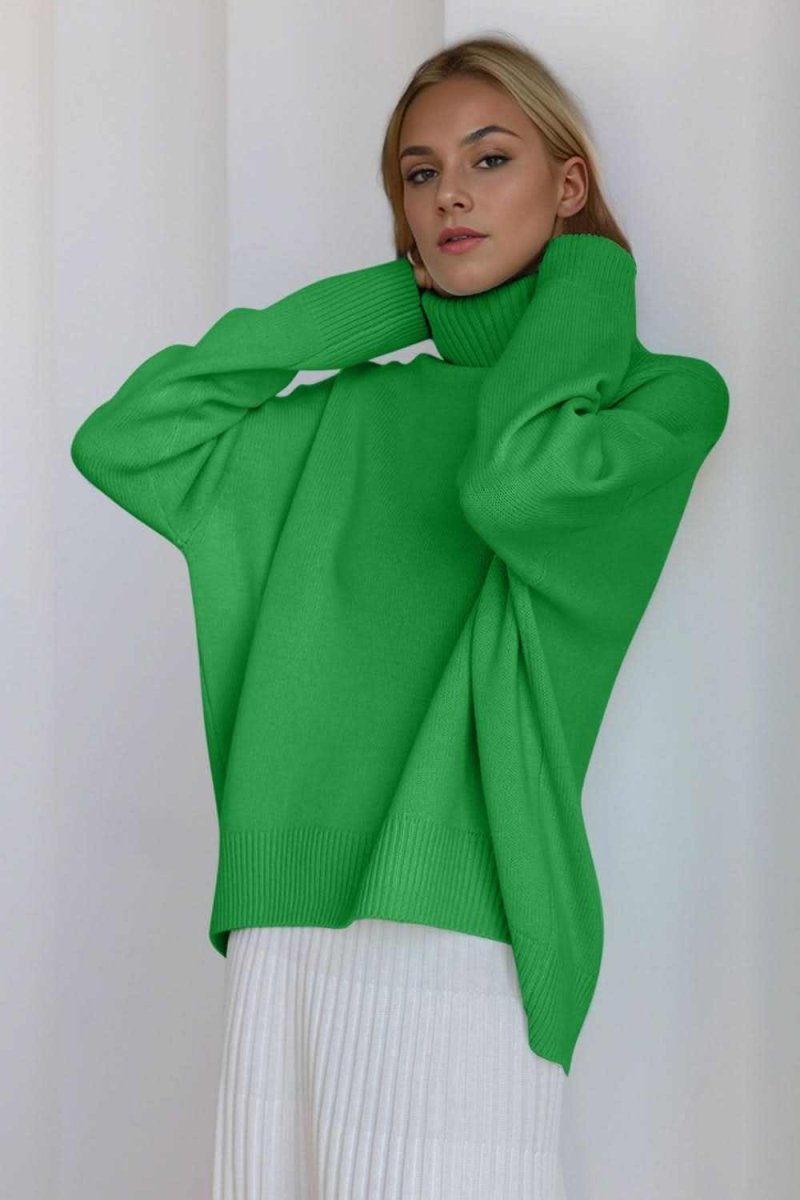 Basic Bae Turtleneck Dropped Shoulder Long Sleeve Sweater - Love Salve